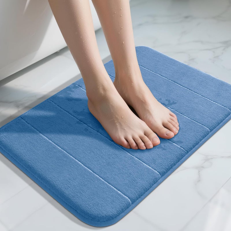 Yimobra Memory Foam Bath Mat, Super Soft Absorbent Bathroom Rug Non Slip, Quick Dry, Machine Washable Floor Carpet for Tub Shower, Home Decor Accessories, 24x17, Blue - Image 1